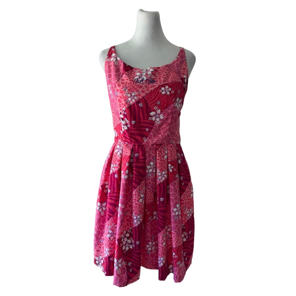 Vintage ‘90s Surf Chick Pink Tropical Print Sleeveless Mini Dress